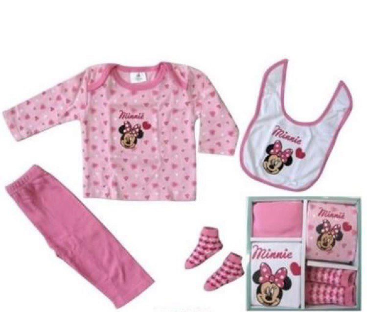 Picture of D09355 DISNEY MINNIE BABY GIFT PACK 4 PIECES 100% COTTON
